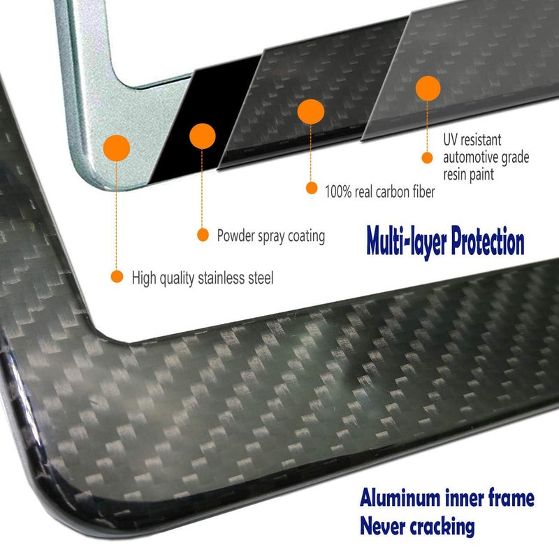 Aootf Carbon Fiber License Plate Frame- Handcrafted of 100% Real Carbon Fiber Cloth Wrap Stainless Steel Frame | Rustproof License Plate Screws with CF Screw Caps | Gloss Black 2 Holes | 1 Pack - Image 5